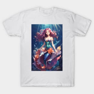 Anime Style Cute Mermaid in water. T-Shirt